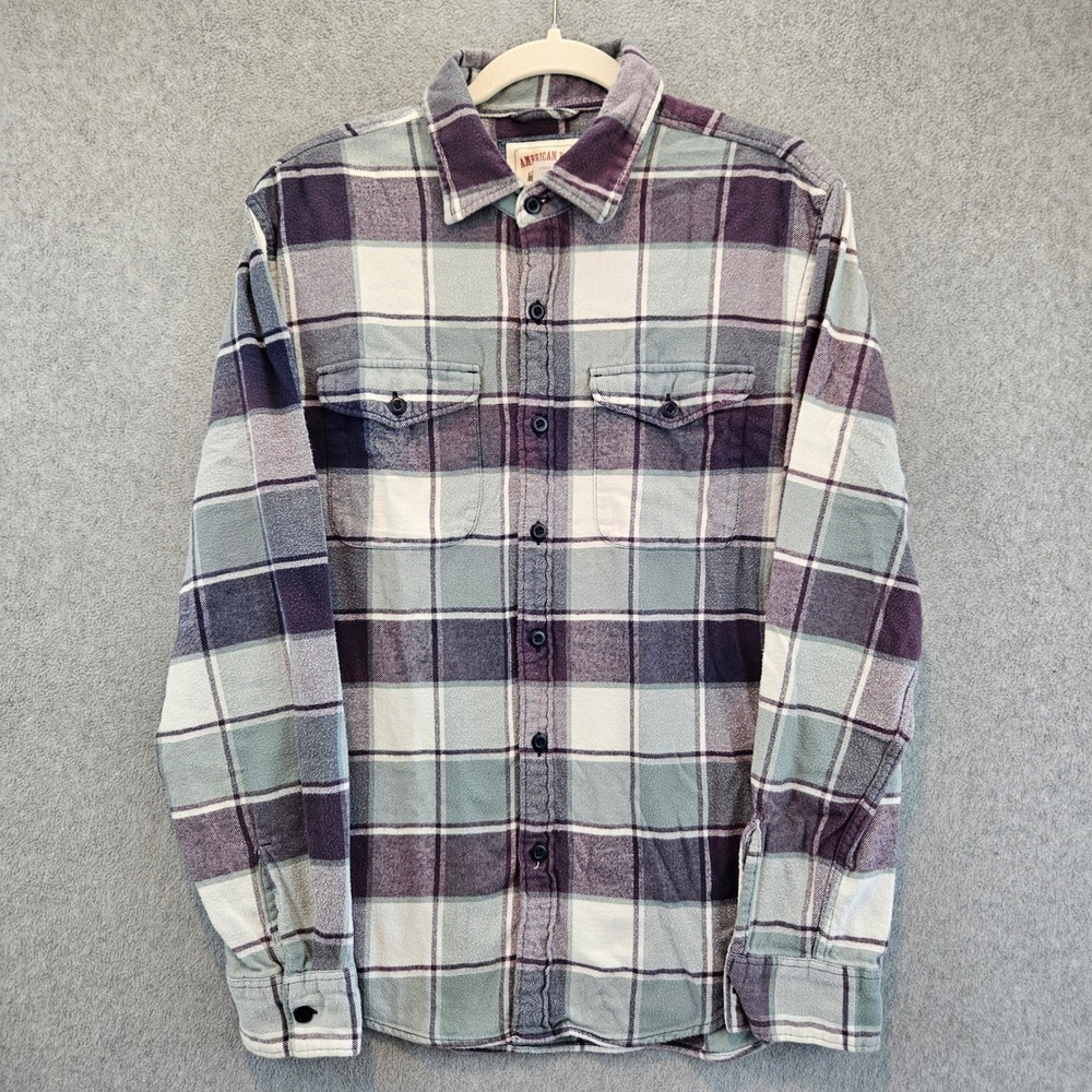 AMERICAN EAGLE Flannel Shirt Mens M Purple Plaid Cotton Long Sleeve Casual Soft